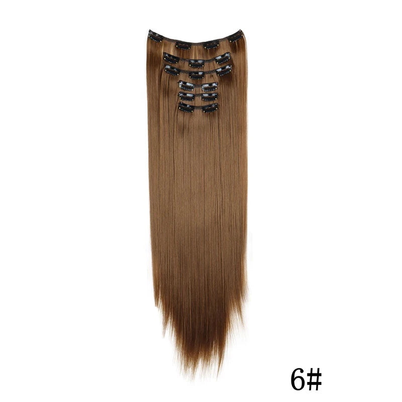 Synthetic Clips in Hair Extensions Long Straight Hairstyle Blonde Black Hairpieces Heat Resistant False Hair Daily Use Good Vibrations