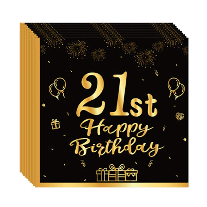 18th~60th Happy Birthday Party Napkins Black Gold Birthday Party Table Napkins Decorations Birthday Party Supplies Good Vibrations