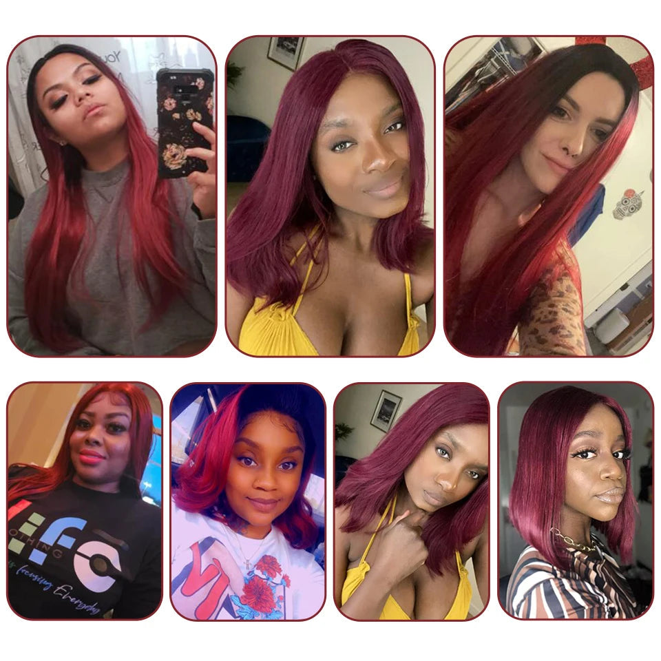 Sleek Lace Human Hair Wigs For Women Straight Bob Brazilian Hair Wigs Long Brown Red Colored T Part Lace Wigs Real Woman Wigs Good Vibrations