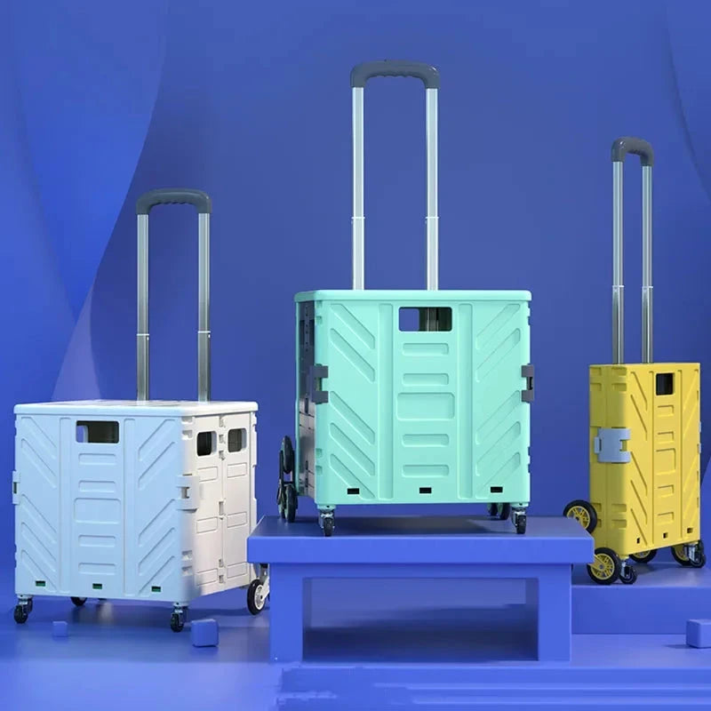 Home Supplies Trolley Shopping Storage Containers Folding Cart Plastic Shopping Cart Vehicle Mounted Storage Box Bag On Wheels Good Vibrations