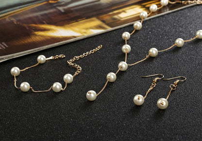 4pcs Gold-color Necklace Earring Bracelet Set Ladies Elegant Imitation-Pearls Collection Temperament Tassel Jewelry Good Vibrations Adult Super Store