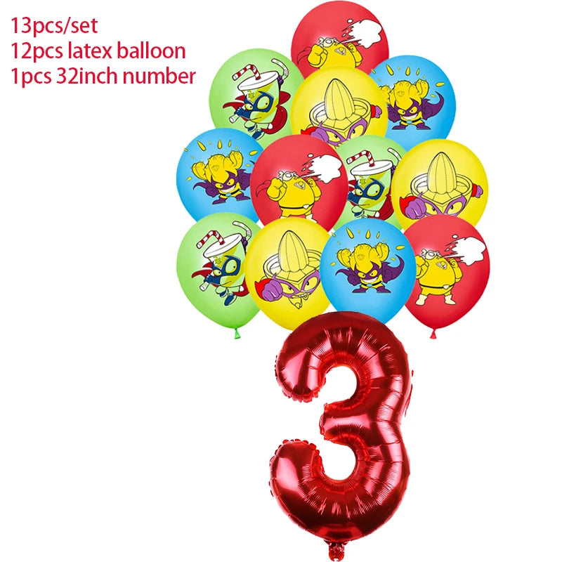 Superzings Birthday Party Decoration Balloon Banner Cake Topper SuperthingsTableware Birthday Party Supplies Baby Shower Good Vibrations