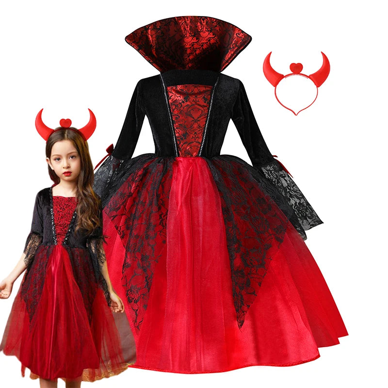 Halloween Costume for Girls Dress Scarlet Witch Vampire Devil Ghost Carnival Party Dress Up Hoodwinked Suit Kids Cosplay Clothes Good Vibrations
