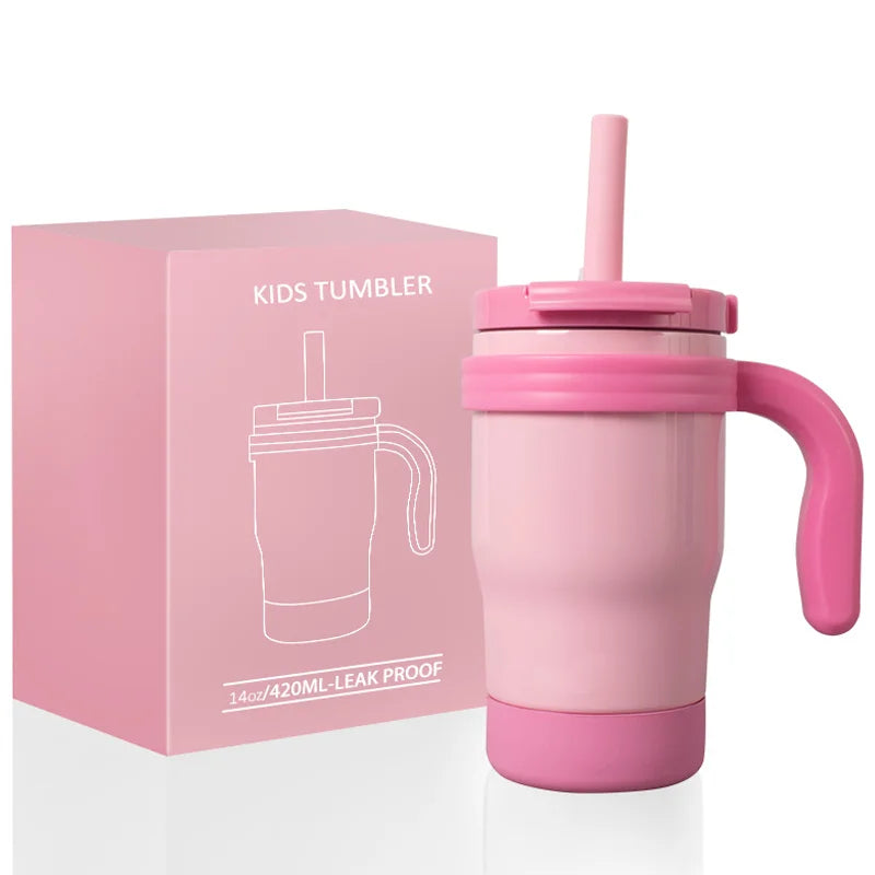 420ML Kids Thermos Bottle Leak Proof Tumbler With Handle Stainless Steel Travel Straw Mug For Toddler Boys Girls Christmas Gifts Good Vibrations