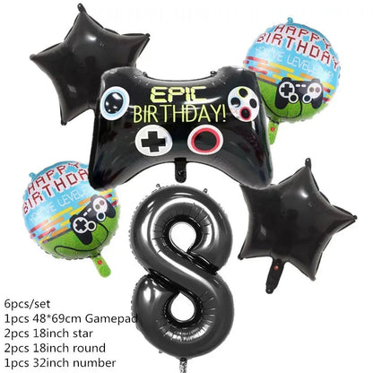 Video Game Party Supplies Set Birthday Decorations Happy Birthday Gaming Backdrop Game On Table Covers Gamer Banner Balloons Good Vibrations