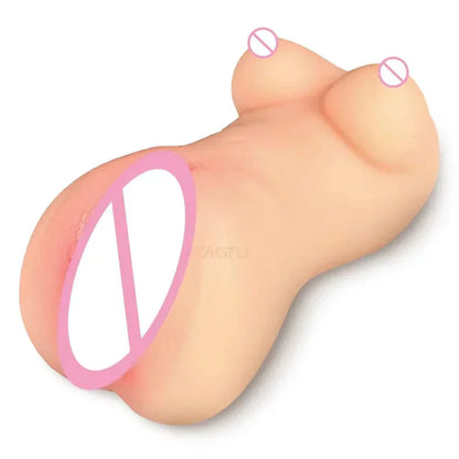 Adult product male masturbator cup with realistic features and textured design.