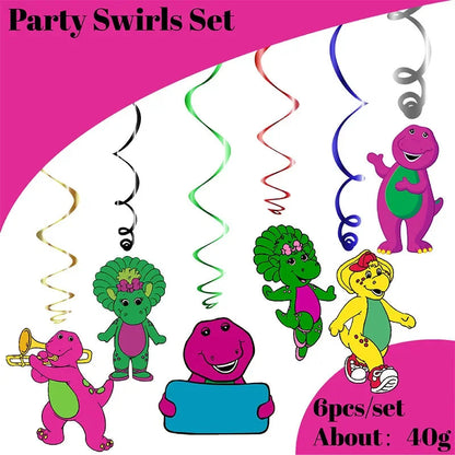 Barney Theme Birthday Party Decorations Cake Topper Birthday CUP Napkin PLATE Straw Swirls Stickers KidsParty Supplies Decor Good Vibrations