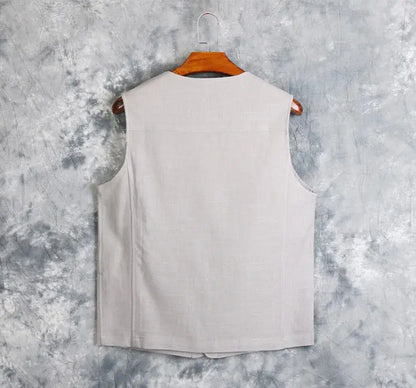 Men's Vest Dress Linen Cotton Waistcoat Jacket Male Formal Gilet For Mens Jeans Summer Casual Business Victorian Clothing