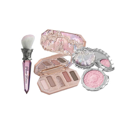 Flower Knows Moonlight Mermaid Series Glitter Eyeshadow Palette High Pigment Shell Jewelry Blush Makeup Brush Set Matte Finish
