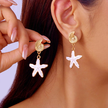 Fashion Asymmetric Ocean Style Earrings Stud  For Women Starfish Shell Earring Ear Ring Imitation Pearl Zircon Jewelry Gift Good Vibrations