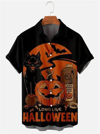 Men's Fashion Halloween Shirt Summer Cute Style Men's Clothing Party Holiday Men Top Pumpkin Head Print Boys' Short Sleeve Shirt Good Vibrations