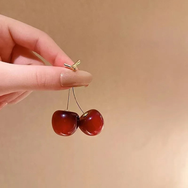 Sweet Red Cherry Earrings Ladies Fashion Delicate Fruit Design Drop Dangle Earrings Wedding Party Korean Ear Jewelry Gift Good Vibrations