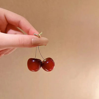Sweet Red Cherry Earrings Ladies Fashion Delicate Fruit Design Drop Dangle Earrings Wedding Party Korean Ear Jewelry Gift Good Vibrations