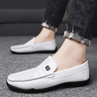 Fashion Leather Men Casual Shoes Slip on Italian Formal Loafers Luxury Brand Comfortable Men Soft Male Driving Shoes Moccasins Good Vibrations