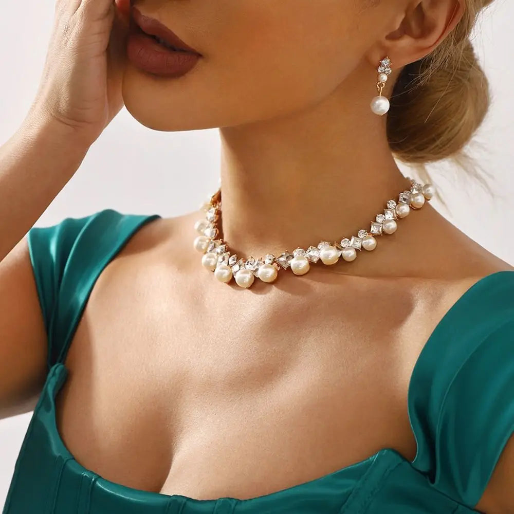 Graceful Sparkling Pearl Jewelry Set Elegant Exquisite Pearl Necklace Women Jewelry Multi-layer Pearl Dangle Earrings Party Good Vibrations Adult Super Store