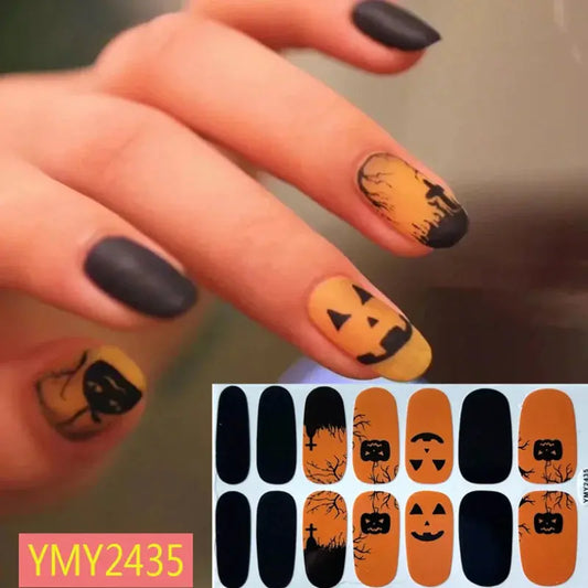 Halloween Nail Stickers Full Cover Adhesive  Nail Polish Wraps Blood Pumpkin Ghost Nail Decals DIY Festival Nail Patch Decors Good Vibrations