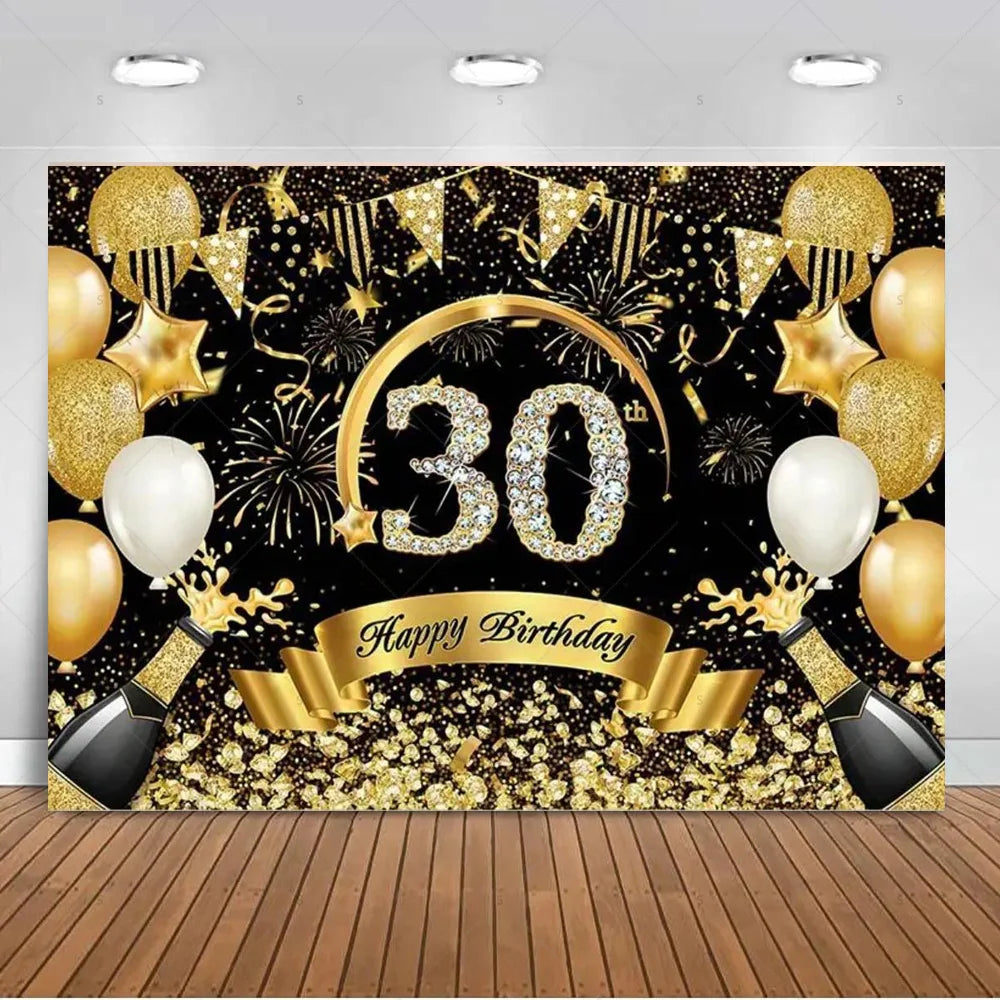 30th Birthday Party Decor Background Pink Black Gold Glitter Woman Man 30 Years Old Photography Backdrop Supplies Adult Gifts Good Vibrations