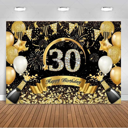 30th Birthday Party Decor Background Pink Black Gold Glitter Woman Man 30 Years Old Photography Backdrop Supplies Adult Gifts Good Vibrations