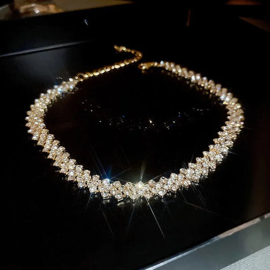 Luxury Shiny Full Rhinestone Choker Necklace for Women Personalized Geometric Crystal Necklaces Wedding Jewelry Party Gifts Good Vibrations Adult Super Store