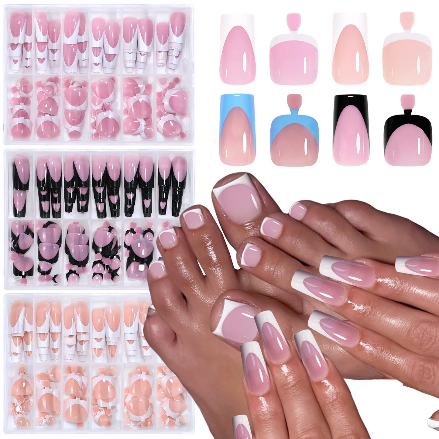 288PCS Nude Pink Fake Nails Colorful French Tips Full Cover Press On Nails for Hands & Feet DIY Manicure False Nails Art Good Vibrations