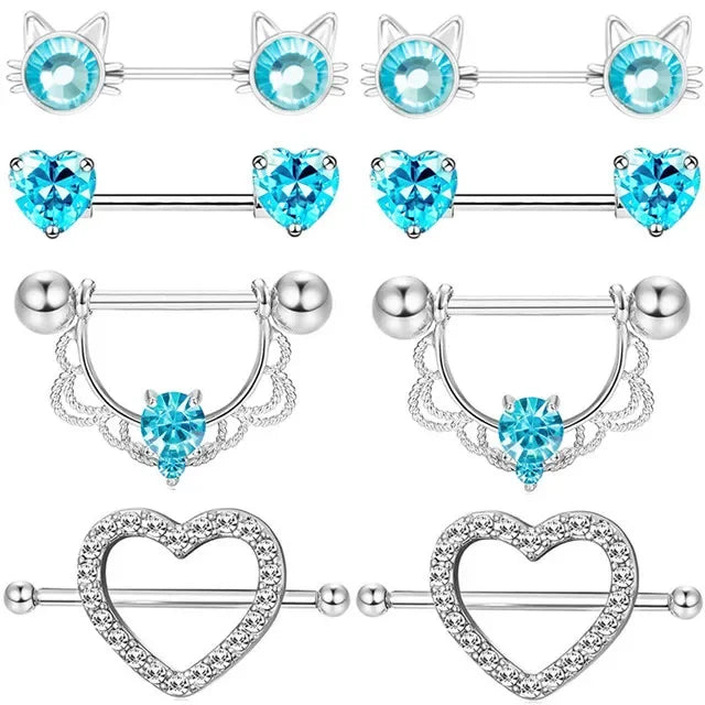Pink Heart Nipple Piercing Barbell Set Shiny Crystal Nipple Rings Bulk For Women Flower Nippel Jewelry Pack Piercing Teton Lots Good Vibrations Adult Super Store