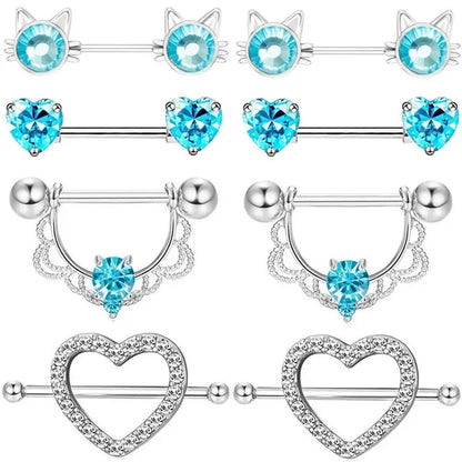 Pink Heart Nipple Piercing Barbell Set Shiny Crystal Nipple Rings Bulk For Women Flower Nippel Jewelry Pack Piercing Teton Lots Good Vibrations Adult Super Store