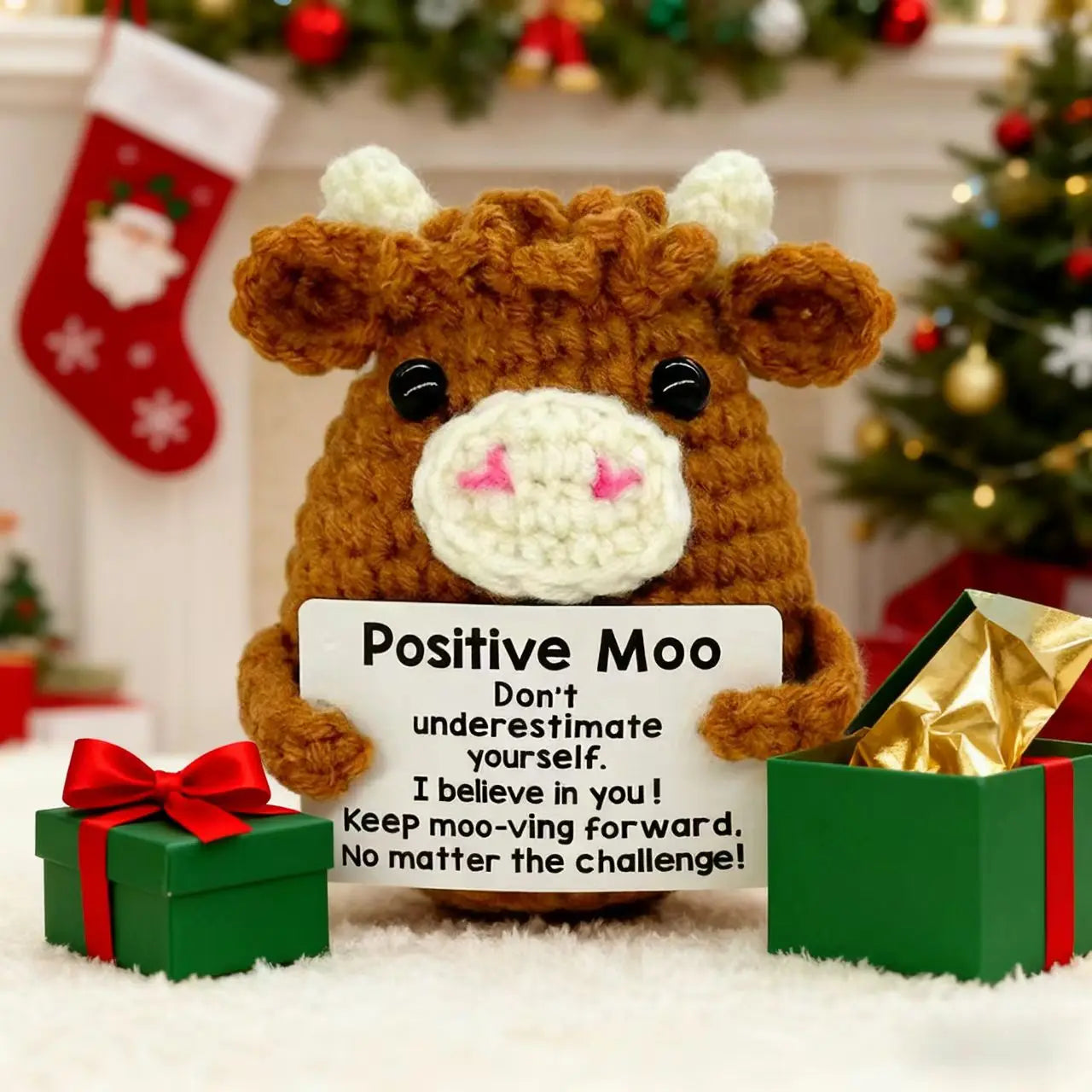 Gifts for Him Her Boyfriend Girlfriend  Handmade Positive Crochet Cute Cow Emotional Birthday Christmas Desktop Decorations Good Vibrations