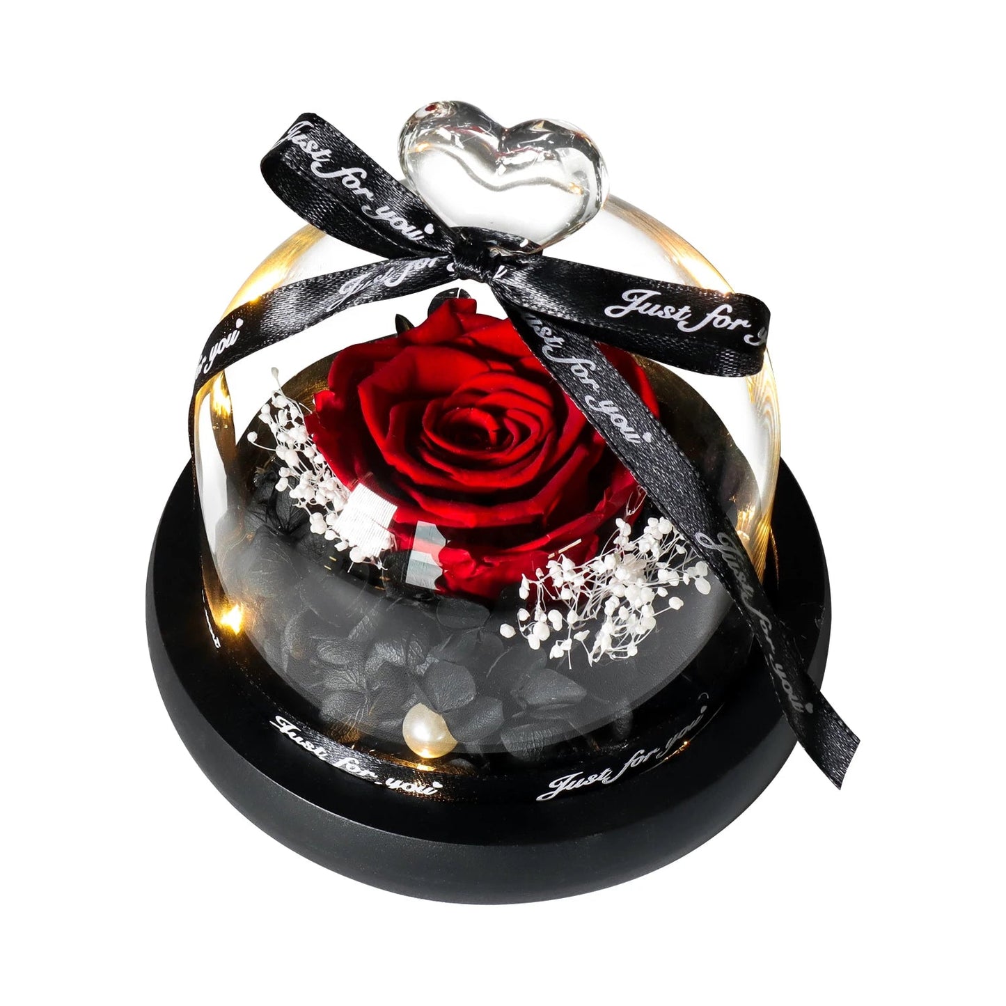 Gifts for Girls Eternal Flowers In Heart Glass Dome with Led Light Forever Preserved Rose Wedding Gift for Mom Women Girlfriend Good Vibrations