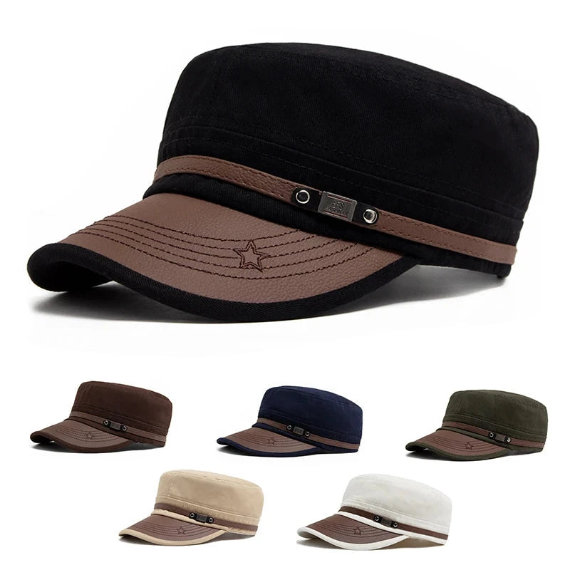 Flat Hat Women Fashion PU Leather Brim Men Baseball Cap Soft Cotton Cloth Casual Visor Trucker Hat Autumn Summer Adjustable Good Vibrations