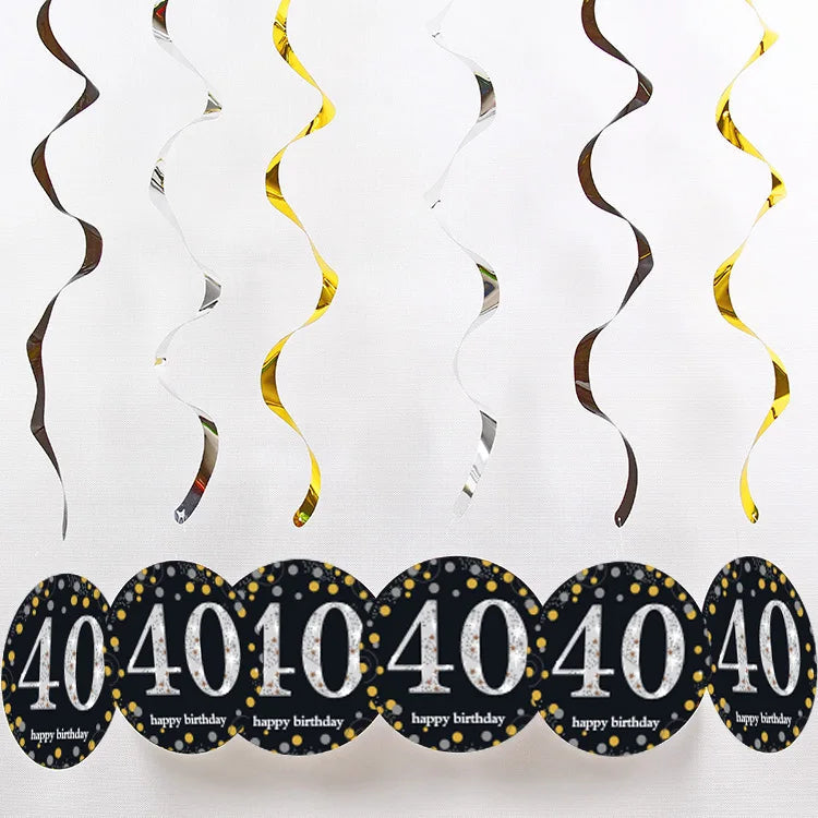 6pcs PVC 18 21 30 40 50 Years Old Spiral Happy Birthday Swirl Hanging Ornaments Party Background Layout Decor Supplies Good Vibrations