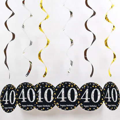 6pcs PVC 18 21 30 40 50 Years Old Spiral Happy Birthday Swirl Hanging Ornaments Party Background Layout Decor Supplies Good Vibrations