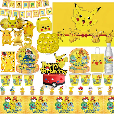 Pokemon Birthday Party Decorations Pikachu DIY Sticker Tableware Plate Tablecloth Baby Shower Kids Favors Gifts Party Supplies
