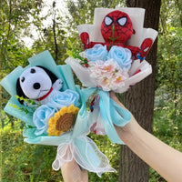 Catoon Stich Winnie the Pooh Plush Doll Toy With Flowers Creative Handmade Bouquet Valentine Christmas Graduation Gift Good Vibrations