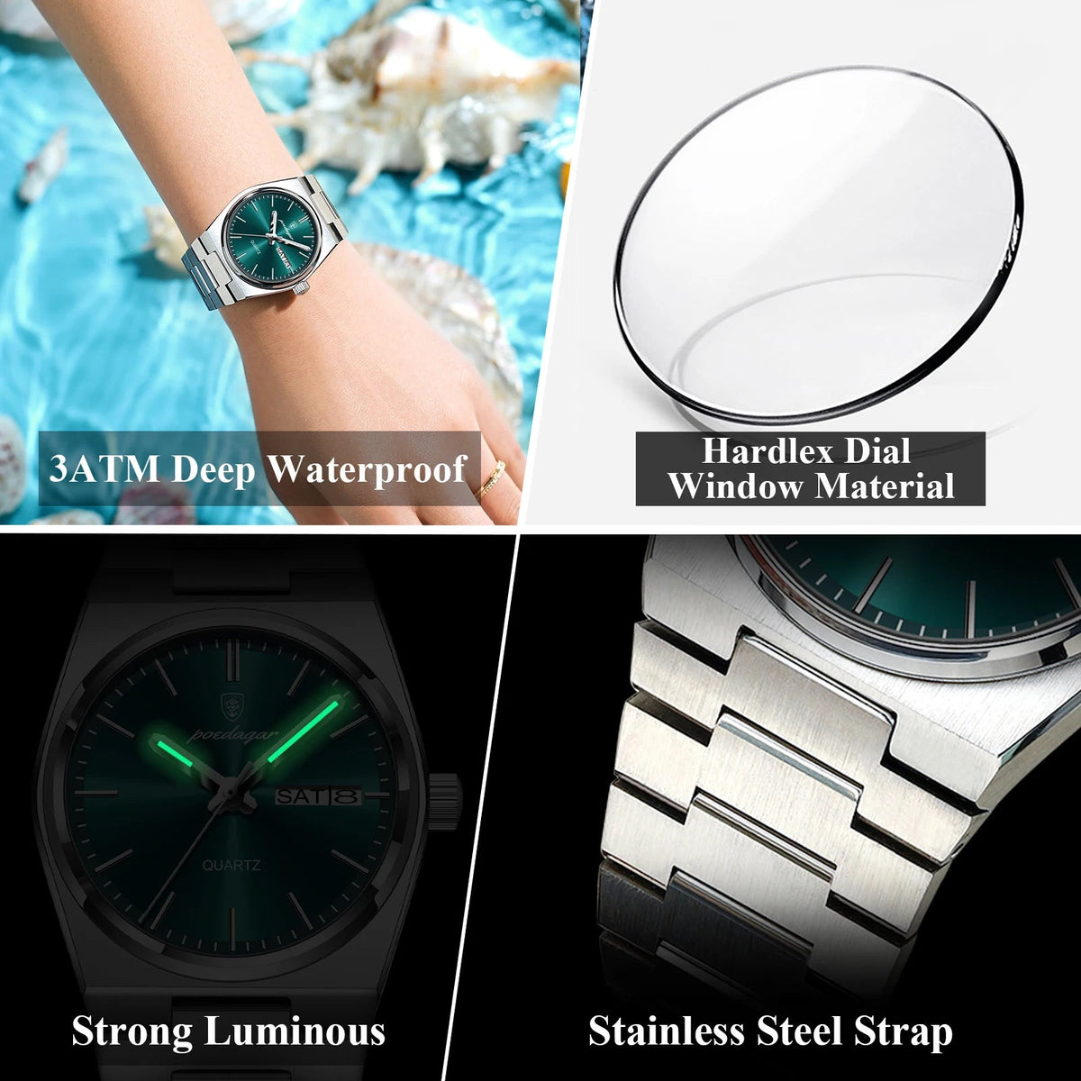 POEDAGAR Luxury Watch for Woman Ladies Elegant Quartz Watch Waterproof Luminous Date Week Stainless Steel Women's Watches Clock Good Vibrations