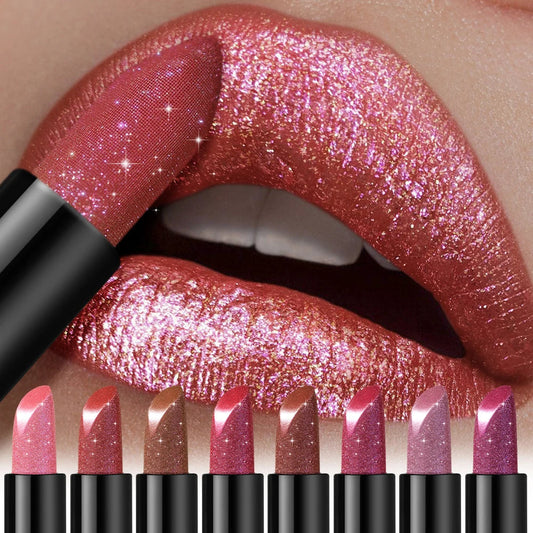 Glitter Lipstick, a pressable pearlescent lipstick, is very shiny like crushed diamond particles, smooth and long-lasting, has a Good Vibrations