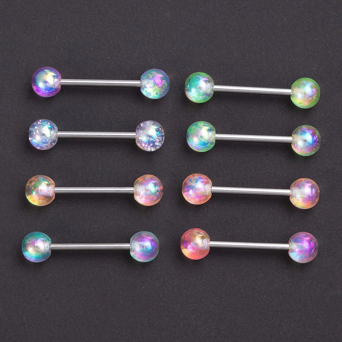 8/16/24PCS Candy Color Tongue Rings Acrylic Ball Nipple Ring Piercing 14G Stainless Steel Barbell Tongue Jewelry for Women 15mm Good Vibrations