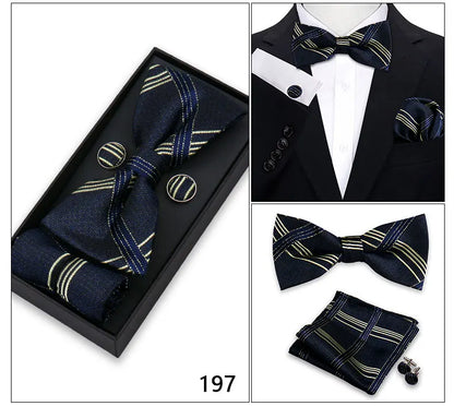 Bowtie For Men Set Gift Box Business Gift Fashion Bow Tie Pocket Square Cufflinks Set Bowtie 3pcs For Wedding Hanky Cravata Neck