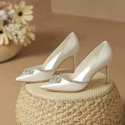 Elegant Wedding Shoes Bridal Shoes White Rhinestone High Heels Bridesmaid Pumps Good Vibrations