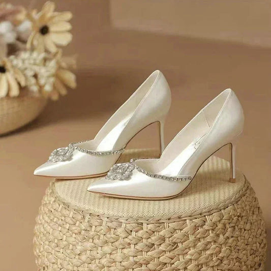 Elegant Wedding Shoes Bridal Shoes White Rhinestone High Heels Bridesmaid Pumps Good Vibrations