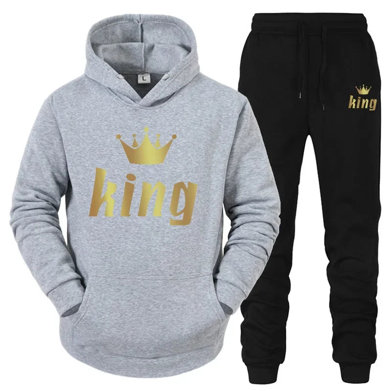 King And Queen Couple Outfit Hoodie and Jogger Pants High Quality Men Women Daily Casual Sport Jogging Suit King Queen Tracksuit Good Vibrations
