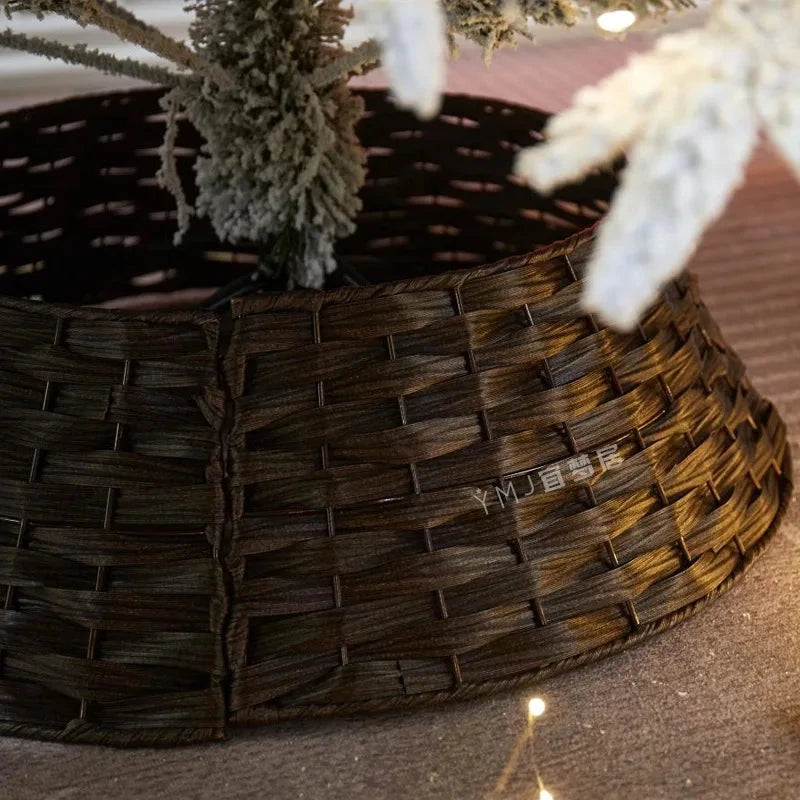 Christmas Tree Skirt Retro Round Basket Xmas Trees Foot Decor Collar for Home Festival Party Background Decoration Gift Good Vibrations