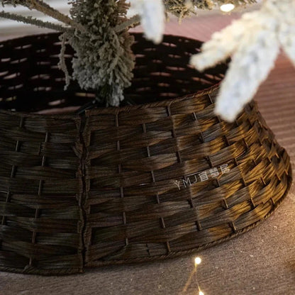 Christmas Tree Skirt Retro Round Basket Xmas Trees Foot Decor Collar for Home Festival Party Background Decoration Gift Good Vibrations