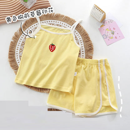 Summer toddler kids girls' clothes baby outfits sets camisole T-shirt top+shorts sports suit for children  girls' clothing sets Good Vibrations