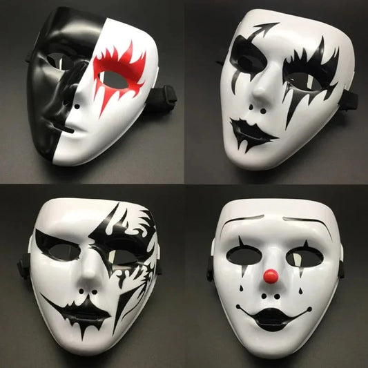 Halloween Props Masquerade Performance Full Face Mask Hand-painted White Street Dance Adult Eye Mask Death Clown Black Gold Good Vibrations