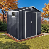 7' x 4.3' Outdoor Storage Shed, Sturdy Metal Building w/Windows & Lockable Doors Large Heavy Duty Tool Sheds,Garden Shed Good Vibrations
