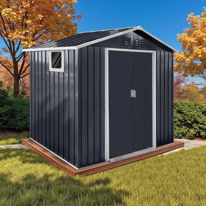 7' x 4.3' Outdoor Storage Shed, Sturdy Metal Building w/Windows & Lockable Doors Large Heavy Duty Tool Sheds,Garden Shed Good Vibrations