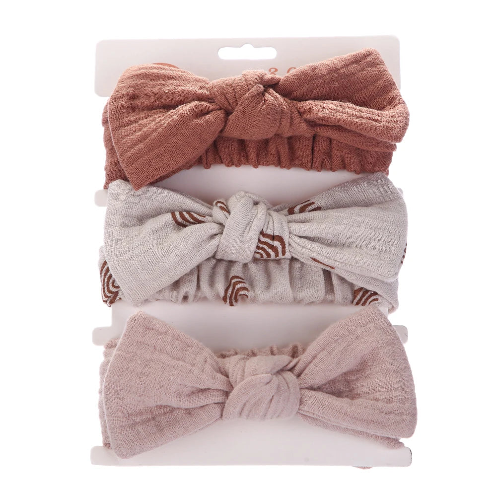 3Pcs/Set Solid Muslin Cotton Linen Baby Headband Elastic Rabbit Ear Hair Band Infant Girl Turban Headwraps Stretch Accessories Good Vibrations