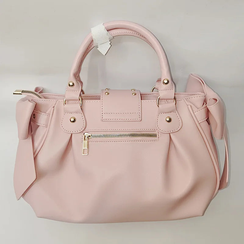 Harajuku Bow Pink Hand Bag Purse Women Japanese Style Soft Casual Crossbody Bag Ladies Sweet Cute Large Capacity Shoulder Bags Good Vibrations
