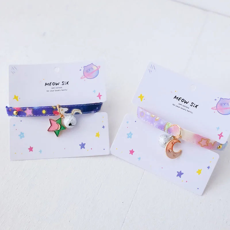 for newborn Cat Collar Safety Breakaway Small Dog Tie Adjustable Neck Strap for Puppy Kittens Necklace star cats with bell Good Vibrations