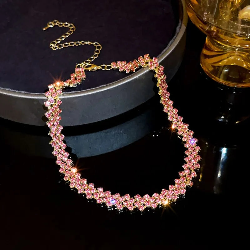Luxury Shiny Full Rhinestone Choker Necklace for Women Personalized Geometric Crystal Necklaces Wedding Jewelry Party Gifts Good Vibrations Adult Super Store